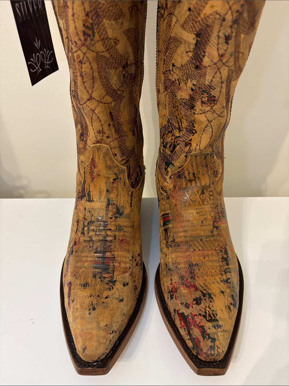 Caborca Silver Multicolor Tan Lace-Up Western Boots